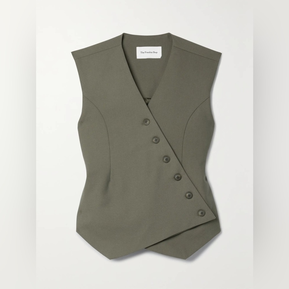 The Frankie Shop Khaki Asymmetric Button Vest XS